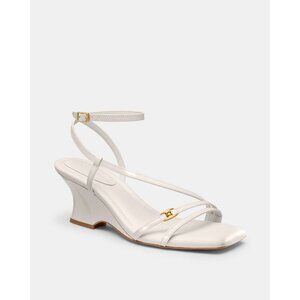 Coach Cait Sandal Women's Size 9.5 Chalk Leather Slip On Ankle Strap Wedge Heel